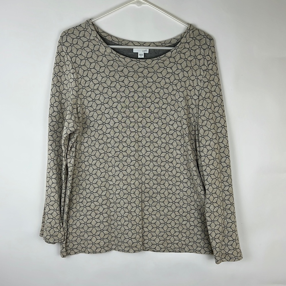 J. JILL long sleeve floral design top tan and gray M